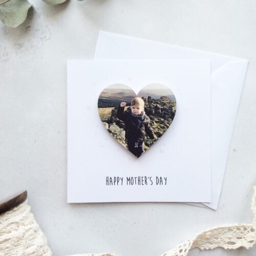 Personalised Wooden Photo Heart Magnet Greetings Card