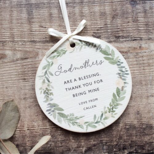 Personalised Godparents Wooden Keepsake Decoration