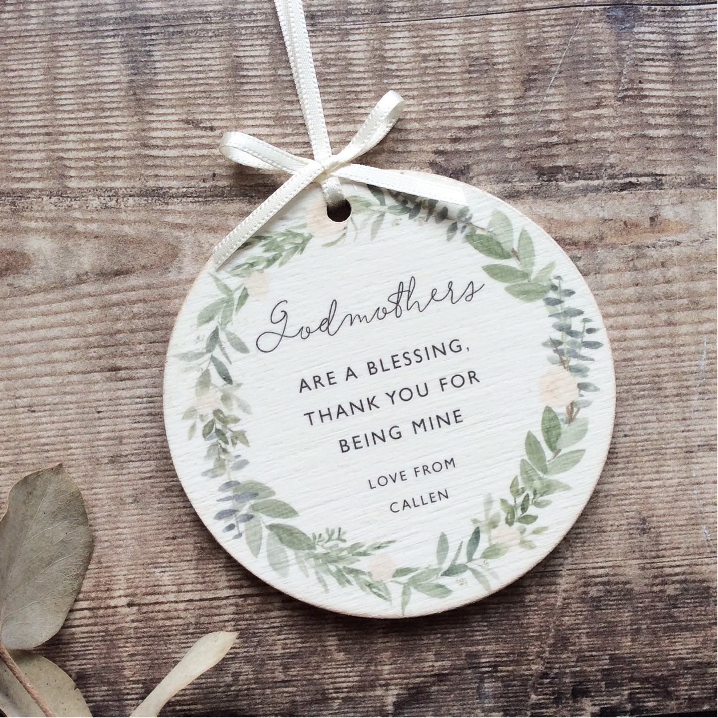 Personalised Godparents Wooden Keepsake Decoration