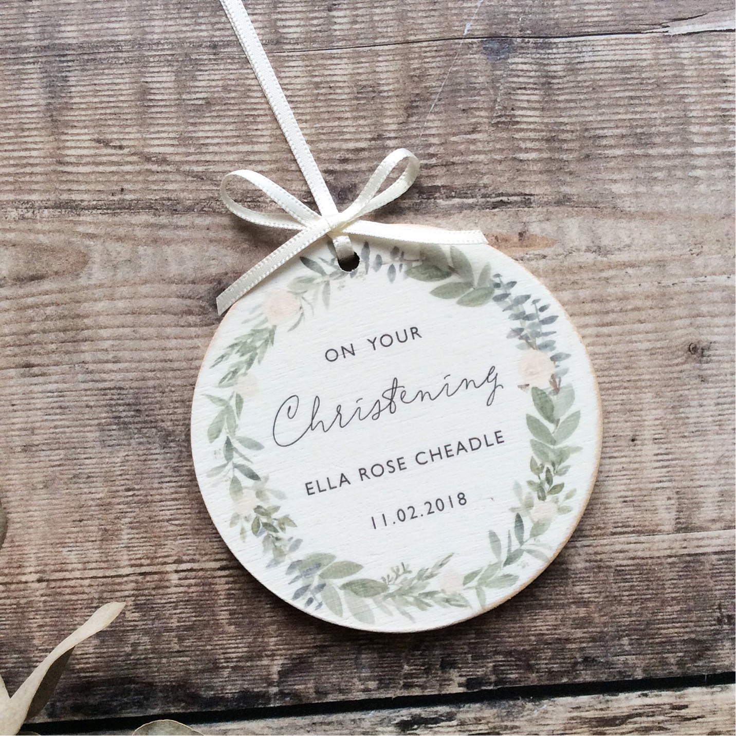 Personalised Christening Wooden Keepsake Decoration