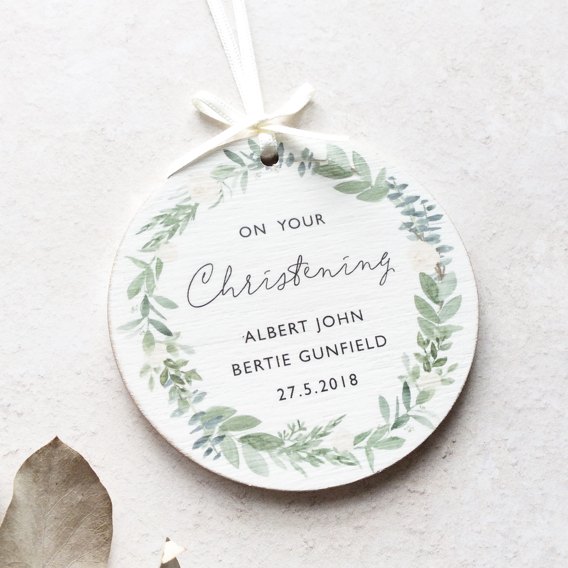 Personalised Christening Wooden Keepsake Decoration
