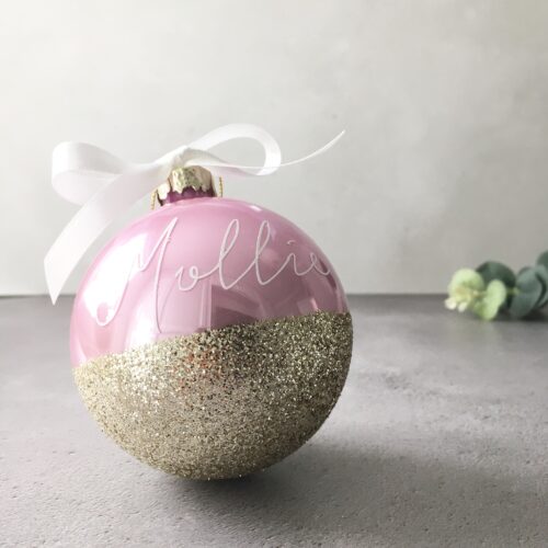 Personalised Pink and Gold Glitter Bauble