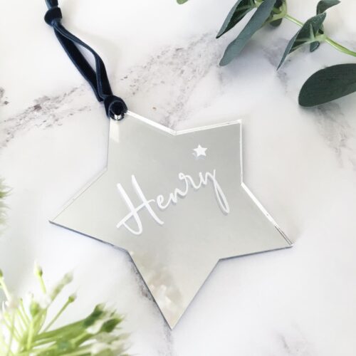 Personalised Christmas Silver Mirrored Star Decoration