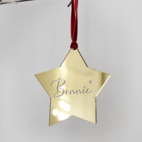 Personalised Christmas Gold Mirrored Star Decoration